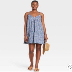 Women's Sleeveless Short Pintuck Dress-Universal Thread™ Blue Floral Size L 10